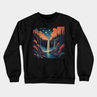 Painting of waterfall at night Crewneck Sweatshirt